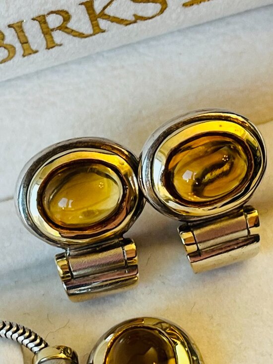 Birks 18K Sterling Citrine Cabochon Earrings - Picture 1 of 7